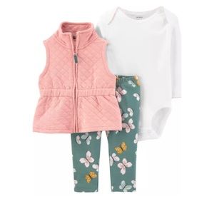 NWT carter’s 3-Piece Butterfly Quilted Vest, Long Sleeve Bodysuit, and Pant Set